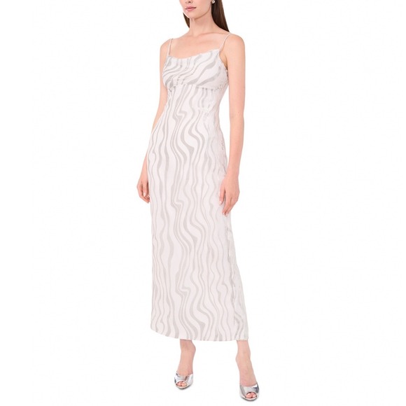 Parker Dresses & Skirts - Parker Womens Printed Sleeveless Maxi Dress Silver White Metallic Cowl Neck 6